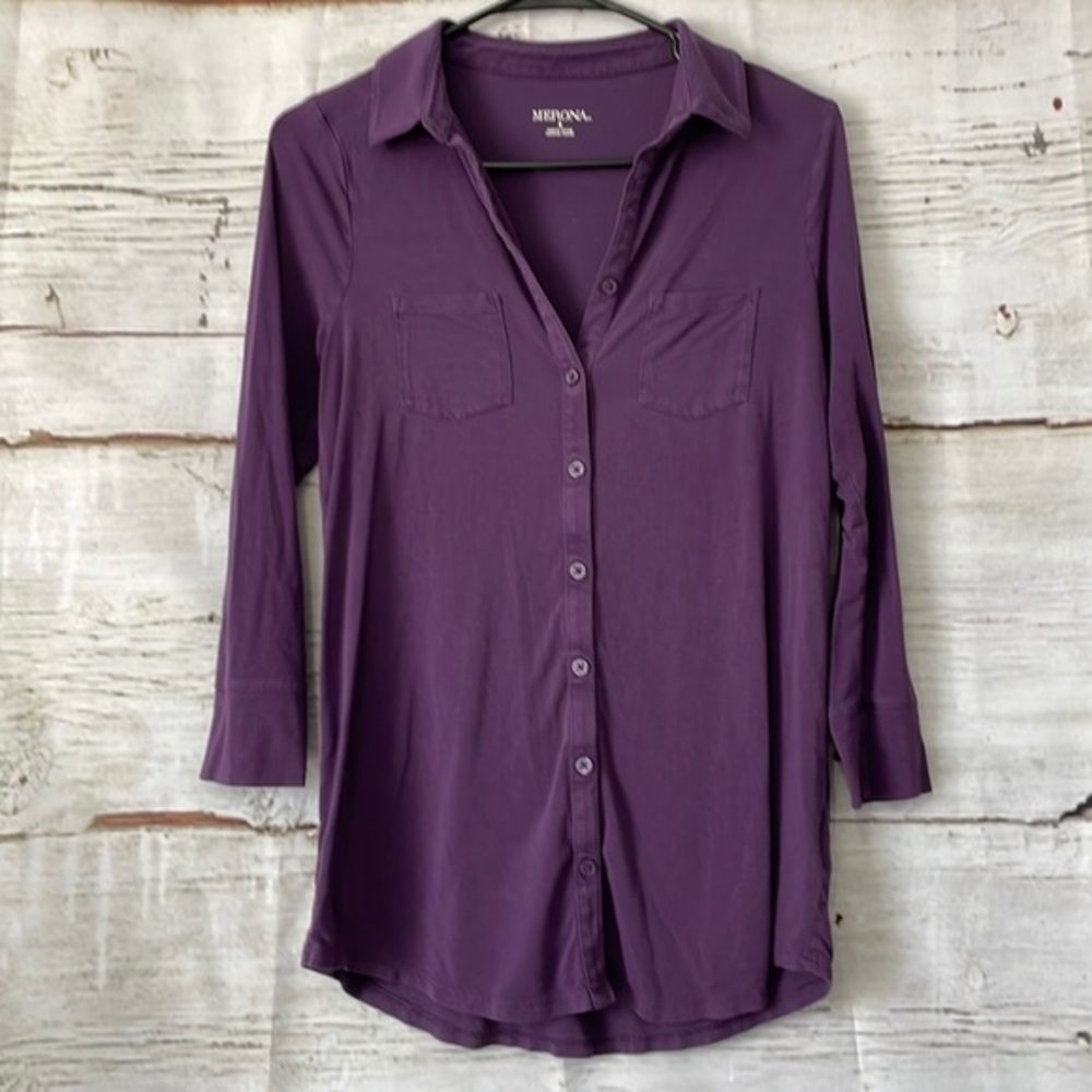 Merona Soft Button‎ Up Blouse Purple Size Small